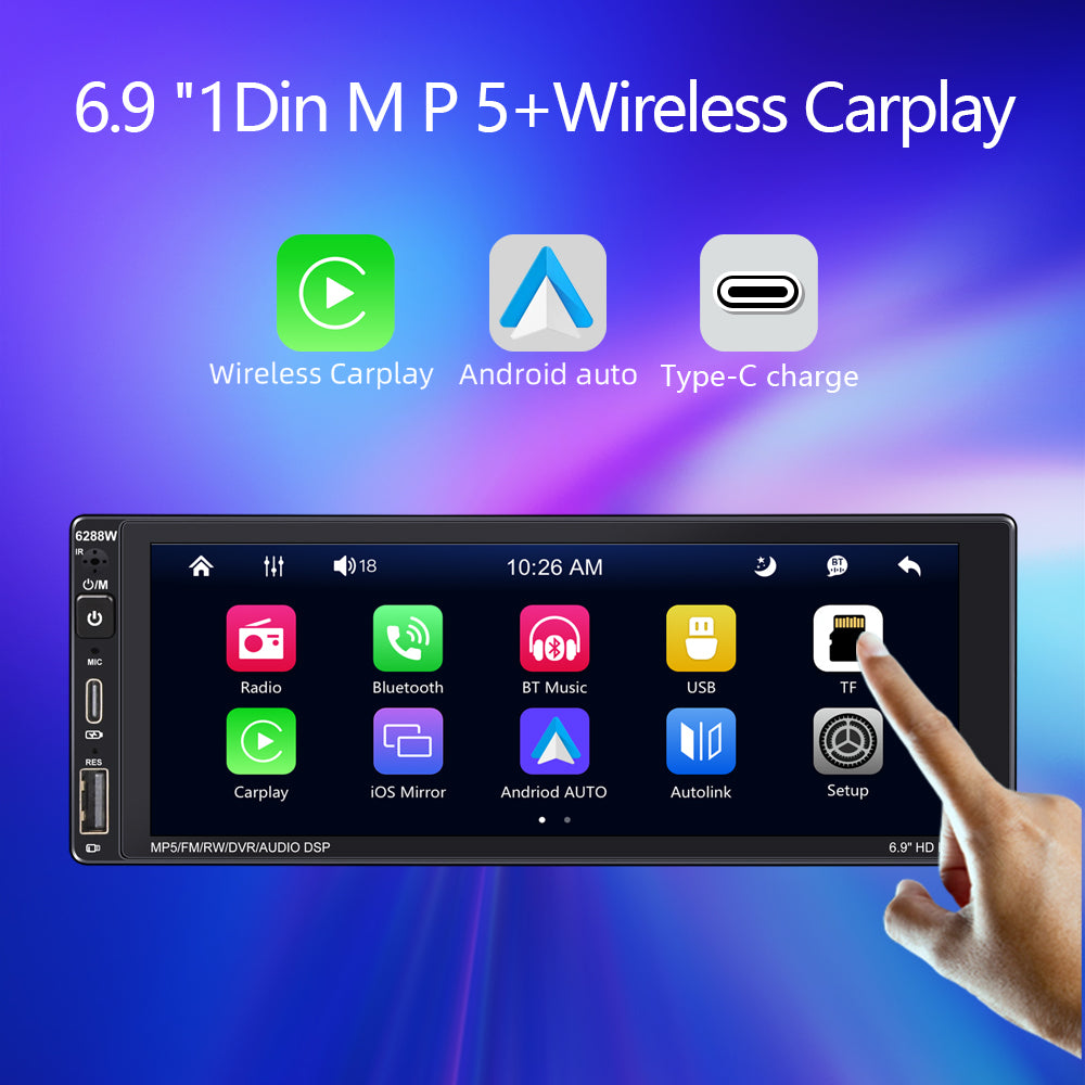 6288W 6.9-Inch IPS Screen Wireless Car Play Single DIN Capacitive Bluetooth MP5 Player 6288W 6.9-Inch IPS Screen Wireless Car Play Single DIN Capacitive Bluetooth MP5 Player